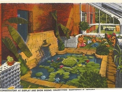 Grassyfork vintage postcard inside the show room at the old grassyfork building
